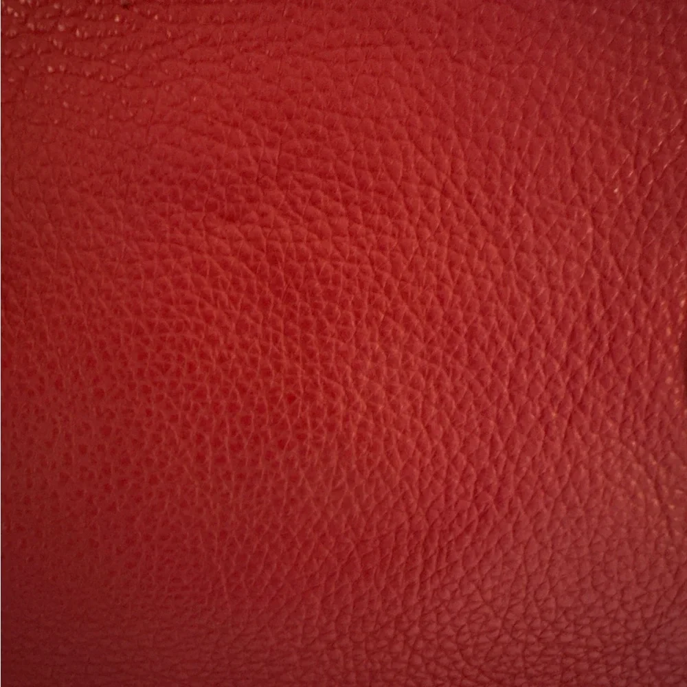 Red and Tan Leather Structured Shoulder Bag with Handles - Picture 6 of 13